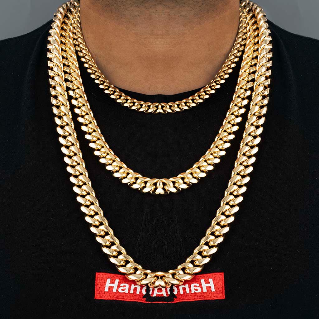 12mm Stainless Steel Cuban Chain in Gold