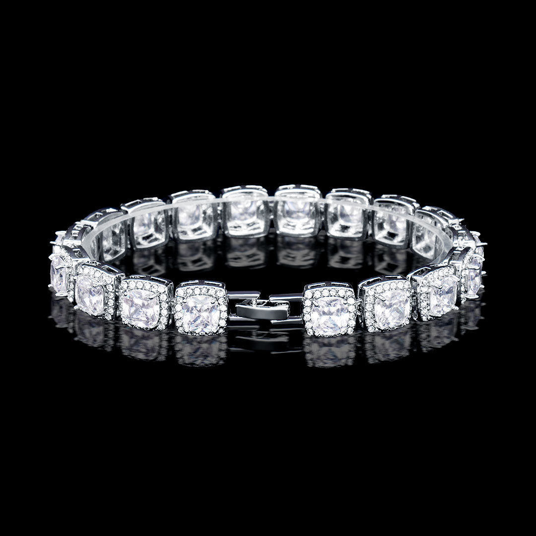 10mm 18K White Gold Finish Iced Baguette Bracelet