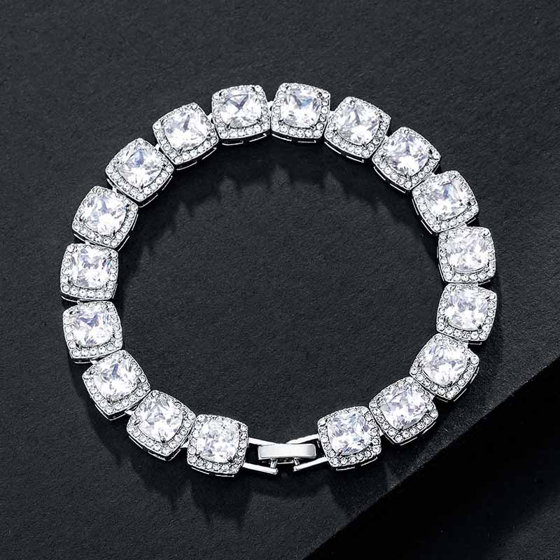10mm 18K White Gold Finish Iced Baguette Bracelet