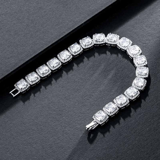 10mm 18K White Gold Finish Iced Baguette Bracelet