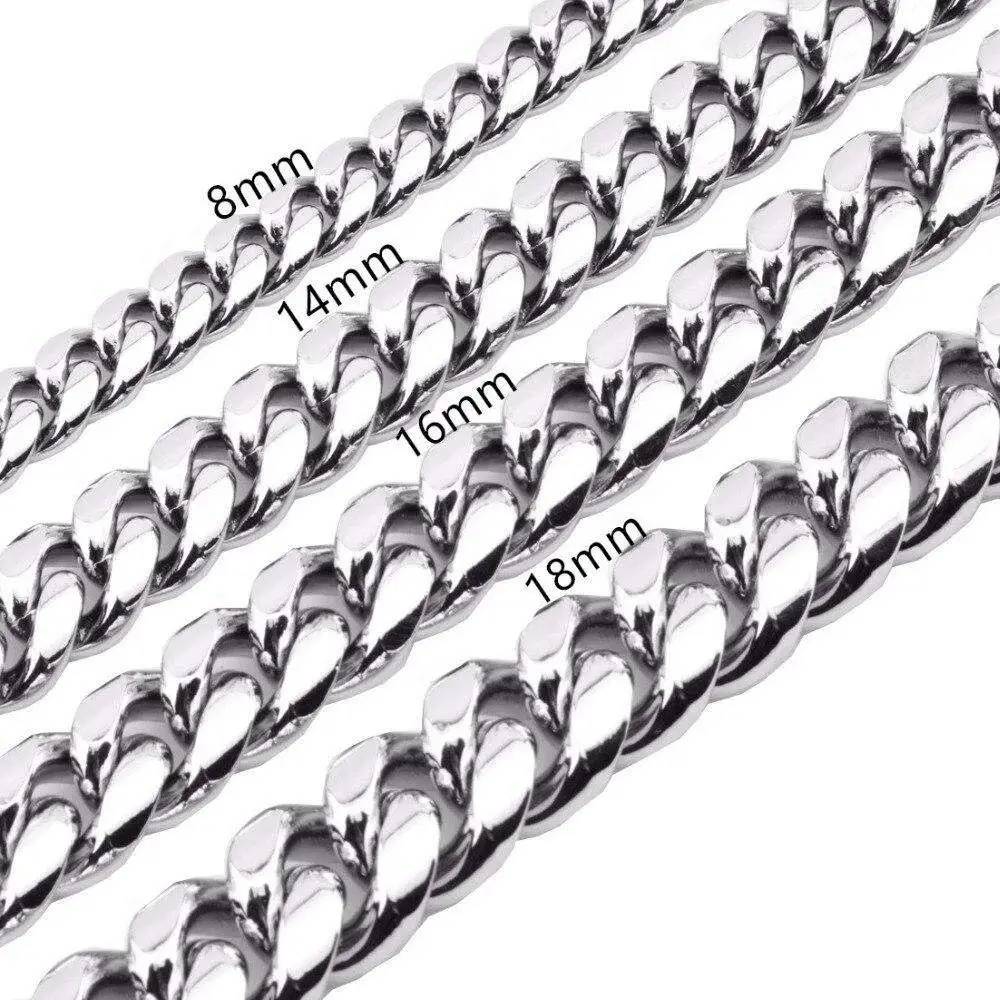 18mm 316L Stainless Steel Cuban Link Chain in White Gold