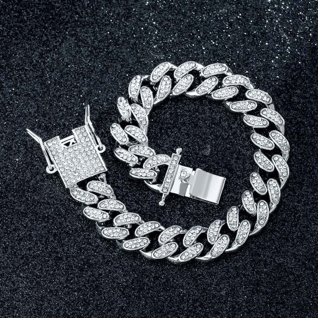 12mm Iced Miami Cuban Bracelet in White Gold