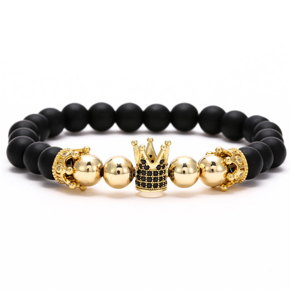 Black Frosted Copper Beads Iced Crown Bracelet