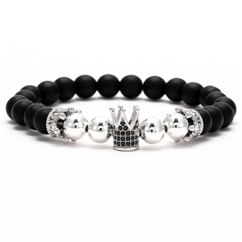 Black Frosted Copper Beads Iced Crown Bracelet
