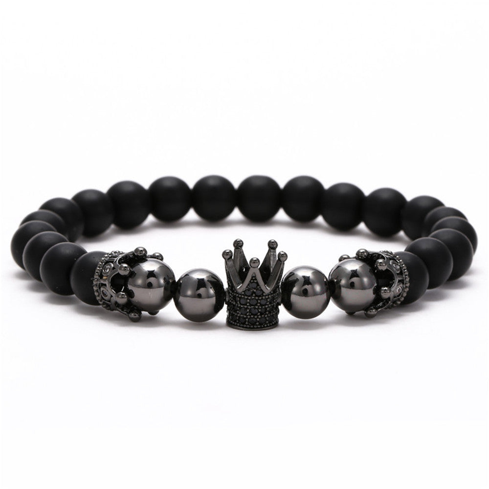 Black Frosted Copper Beads Iced Crown Bracelet