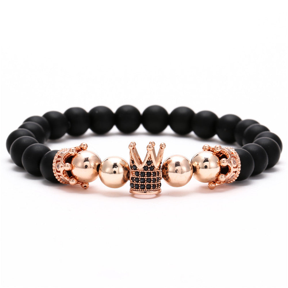 Black Frosted Copper Beads Iced Crown Bracelet