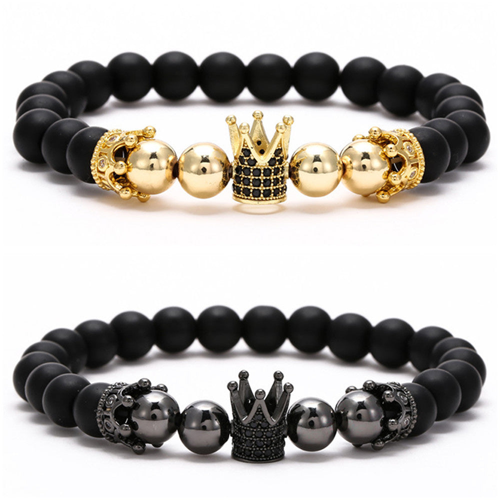 Black Frosted Copper Beads Iced Crown Bracelet