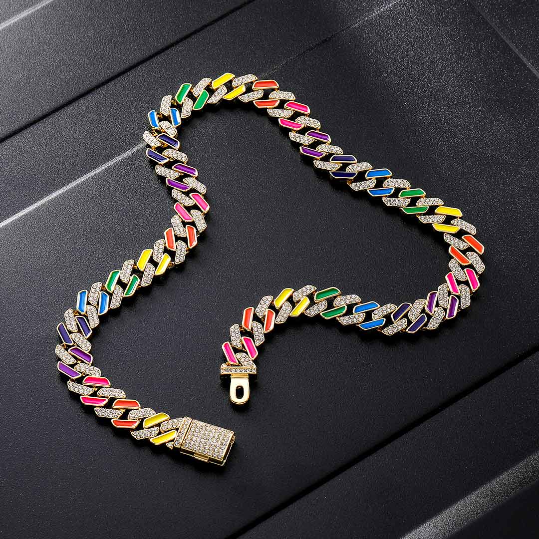 11mm Multi-Color Half-Iced Cuban Chain