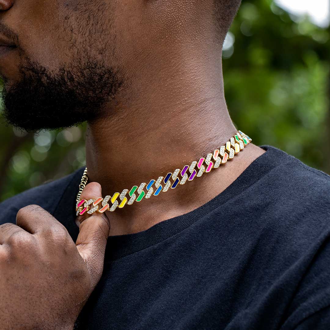 11mm Multi-Color Half-Iced Cuban Chain