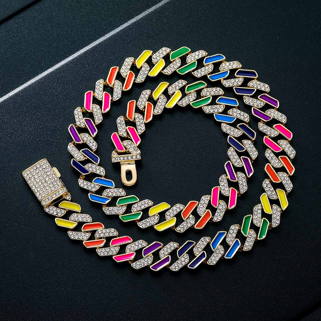 11mm Multi-Color Half-Iced Cuban Chain