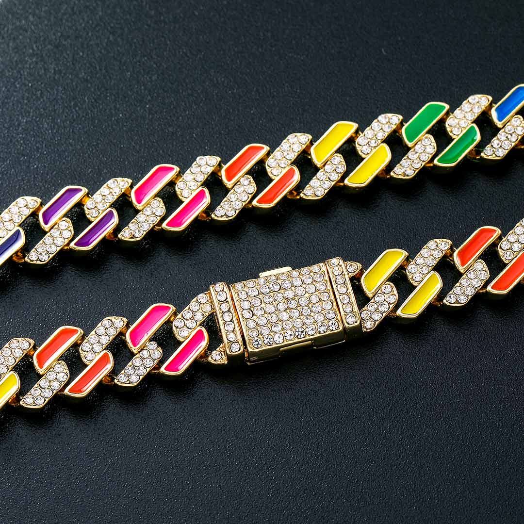 11mm Multi-Color Half-Iced Cuban Chain