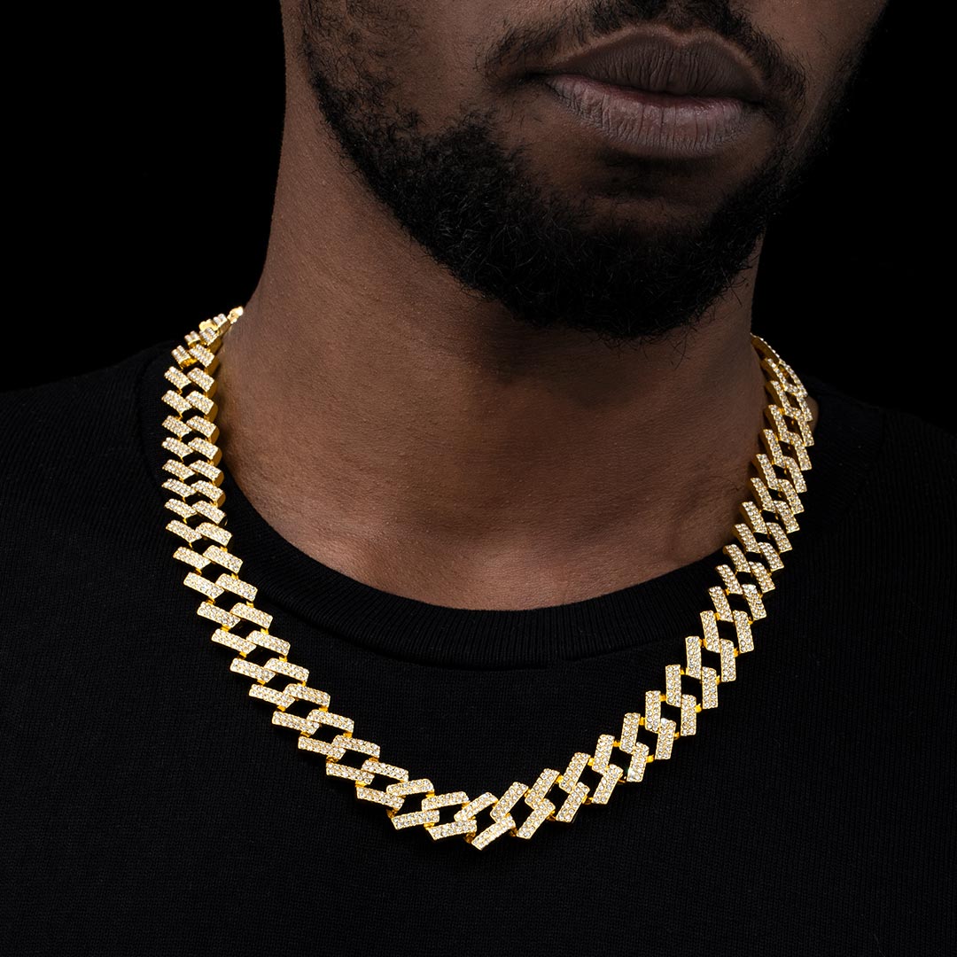 14mm Iced Prong Cuban Chain in Gold