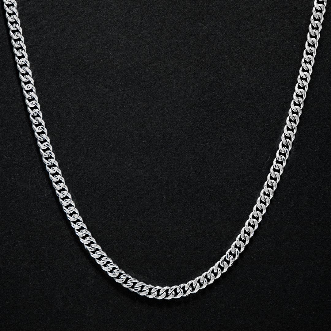 6mm Stainless Steel Cuban Chain in White Gold