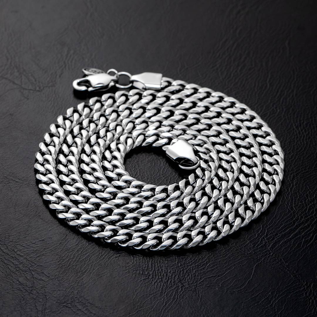 6mm Stainless Steel Cuban Chain in White Gold