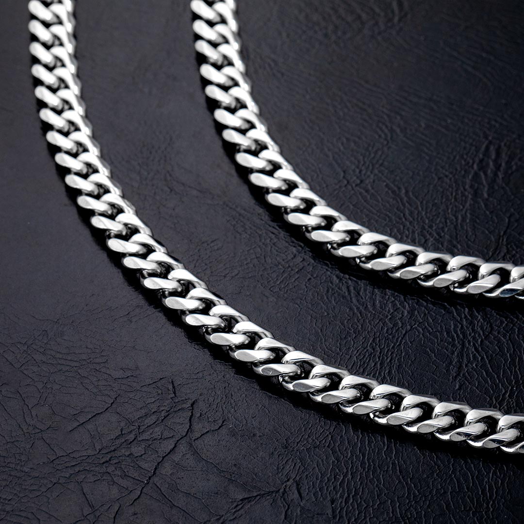6mm Stainless Steel Cuban Chain in White Gold
