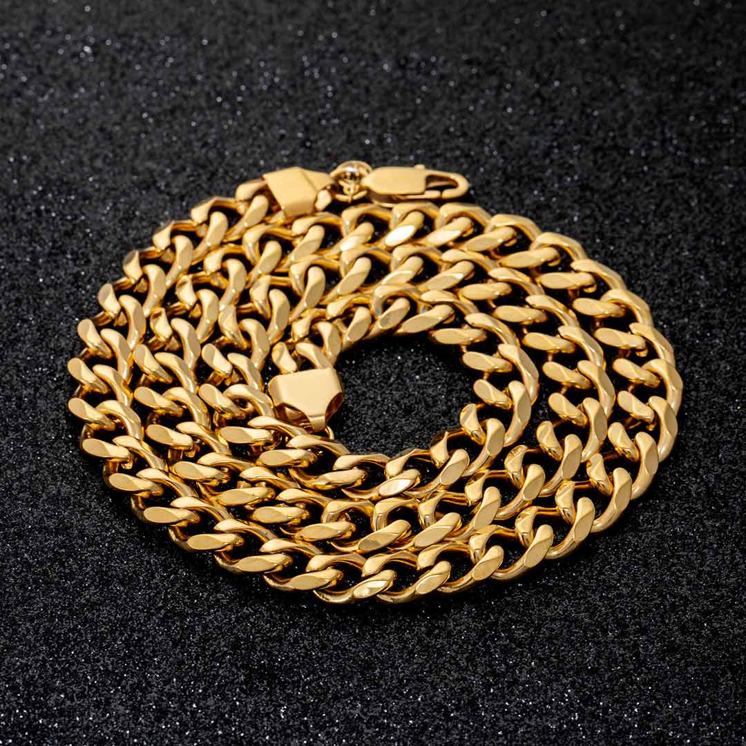9mm Stainless Steel Cuban Chain in Gold