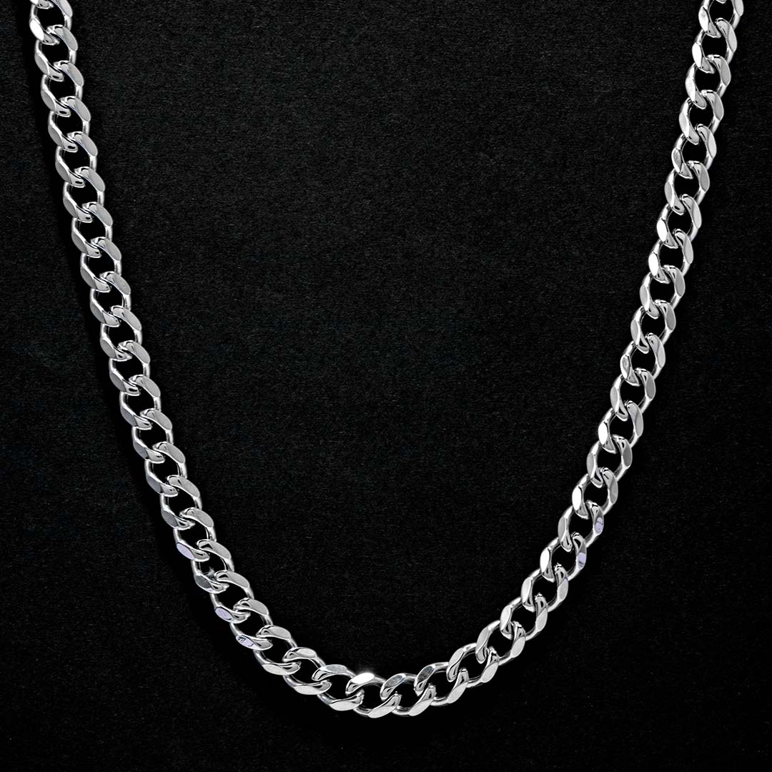 9mm Stainless Steel Cuban Chain in White Gold