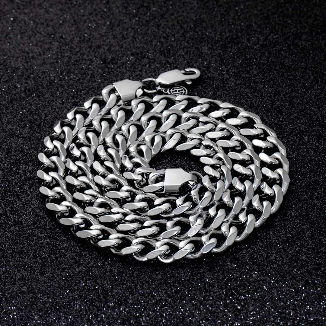 9mm Stainless Steel Cuban Chain in White Gold