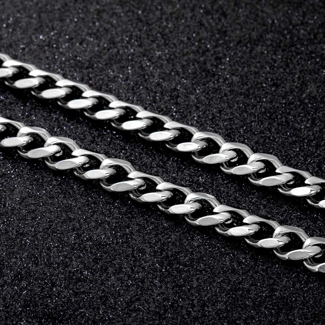 9mm Stainless Steel Cuban Chain in White Gold
