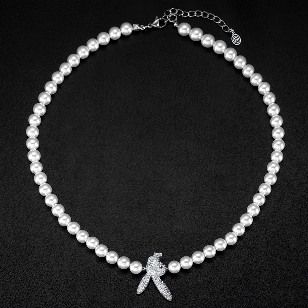 Iced Upside Down Bunny Pearl Necklace