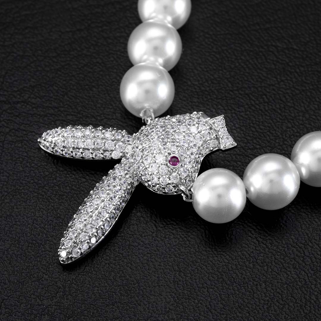 Iced Upside Down Bunny Pearl Necklace
