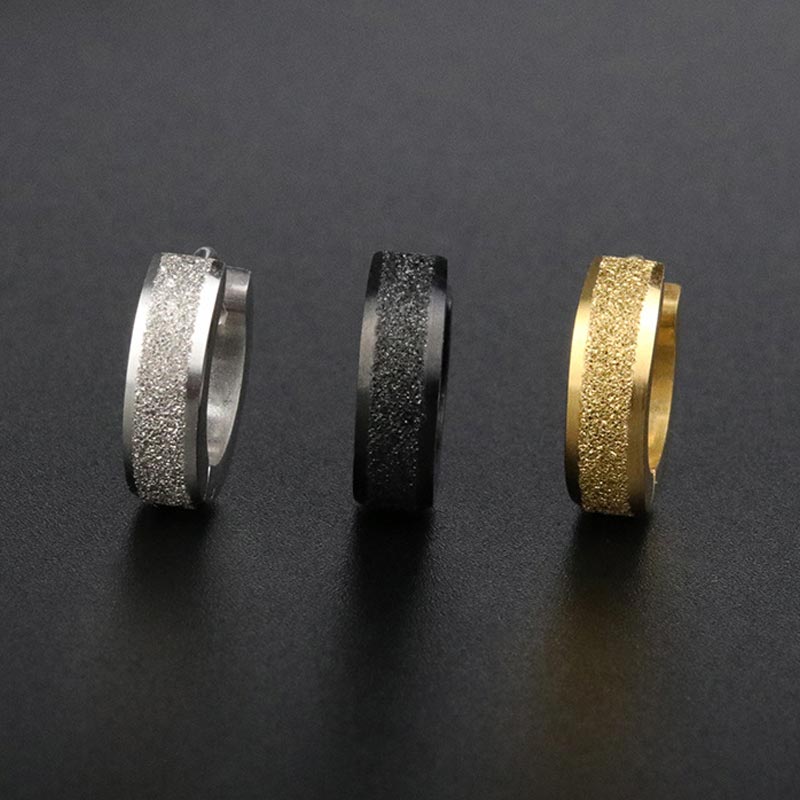 Titanium Steel Frosted Hoop Earrings