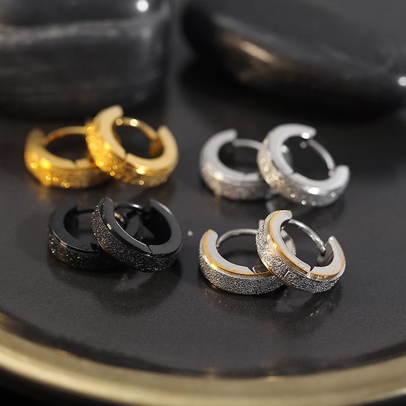 Titanium Steel Frosted Hoop Earrings