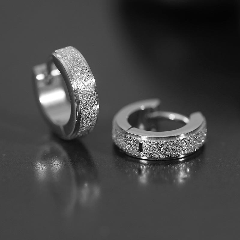 Titanium Steel Frosted Hoop Earrings