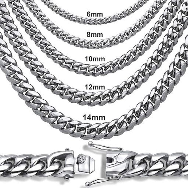 10mm 316L Stainless Steel Cuban Link Chain in White Gold
