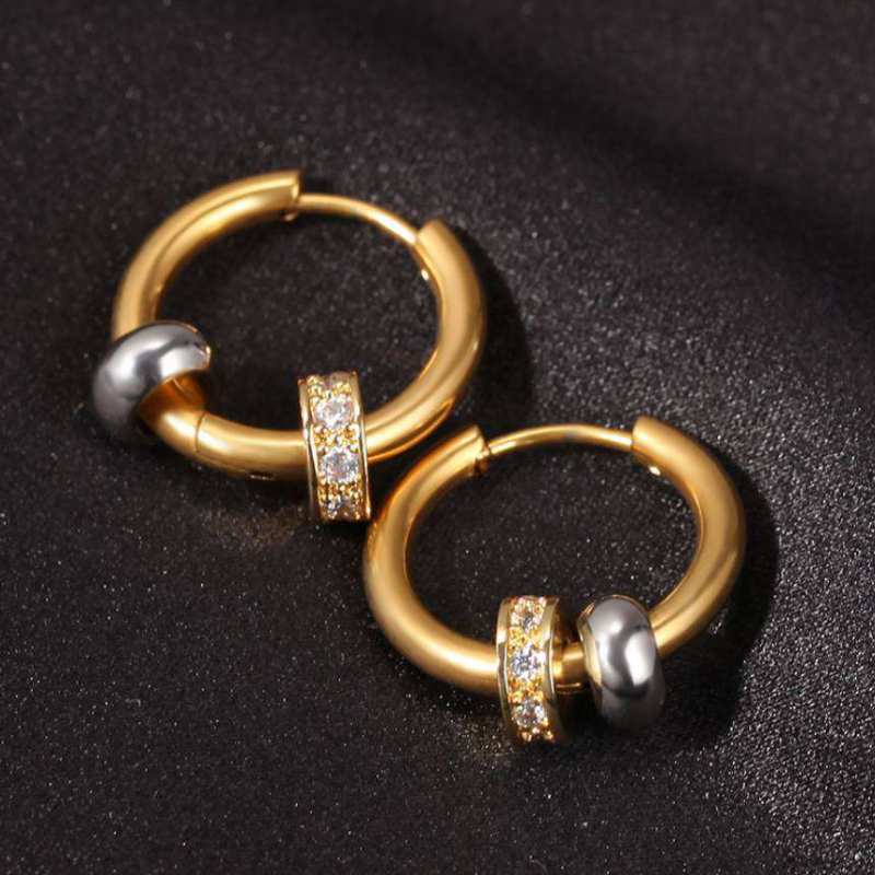 Men's Charm Beads Hoop Earrings in Gold