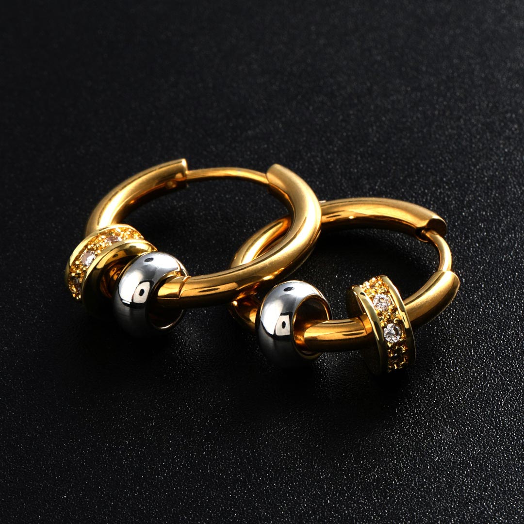 Men's Charm Beads Hoop Earrings in Gold