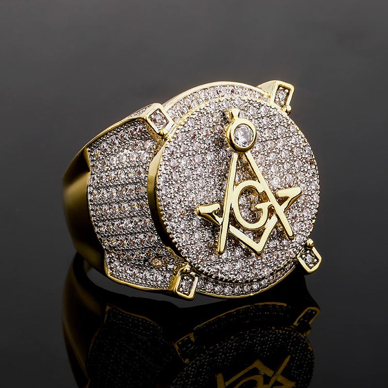 Iced Masonic Ring in Gold