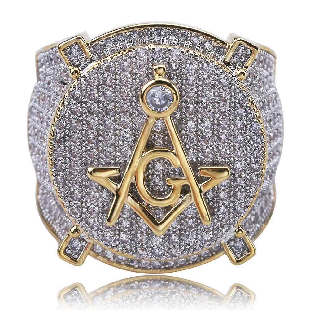 Iced Masonic Ring in Gold