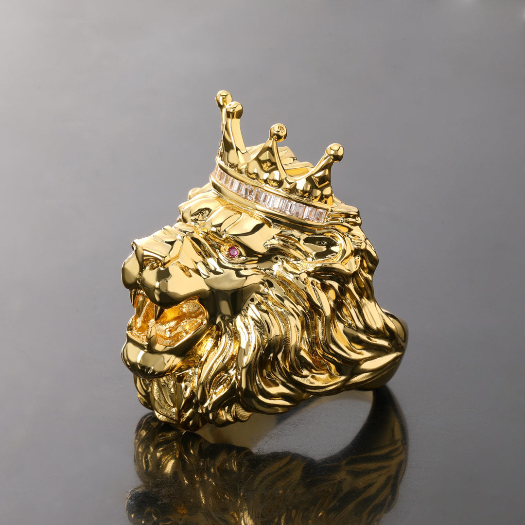 King Crown Lion Ring in Gold