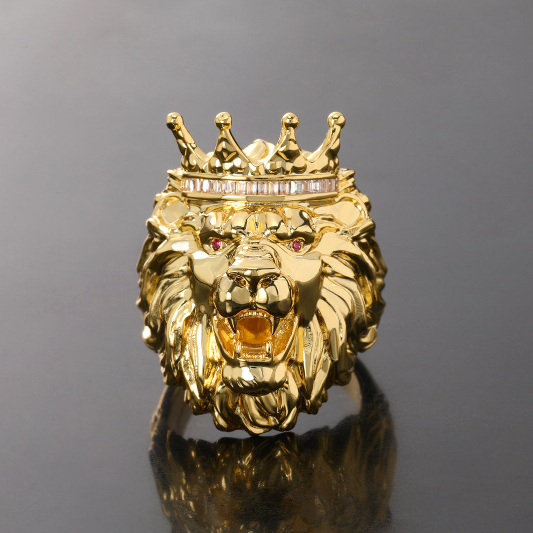 King Crown Lion Ring in Gold