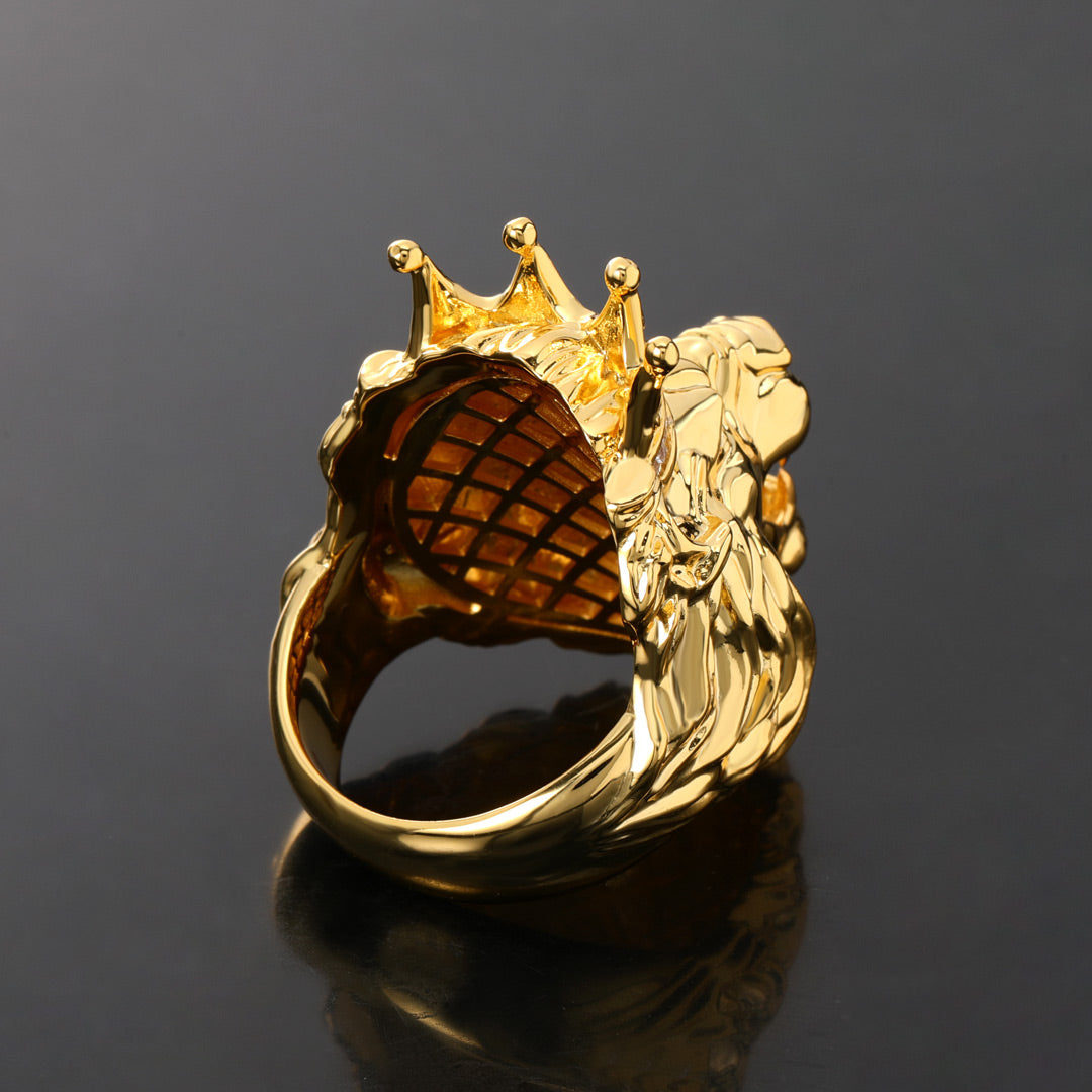 King Crown Lion Ring in Gold