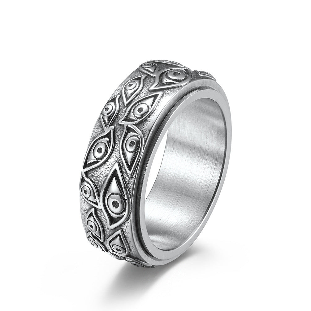 Silver Eye of God Rotatable Stainless Steel Ring
