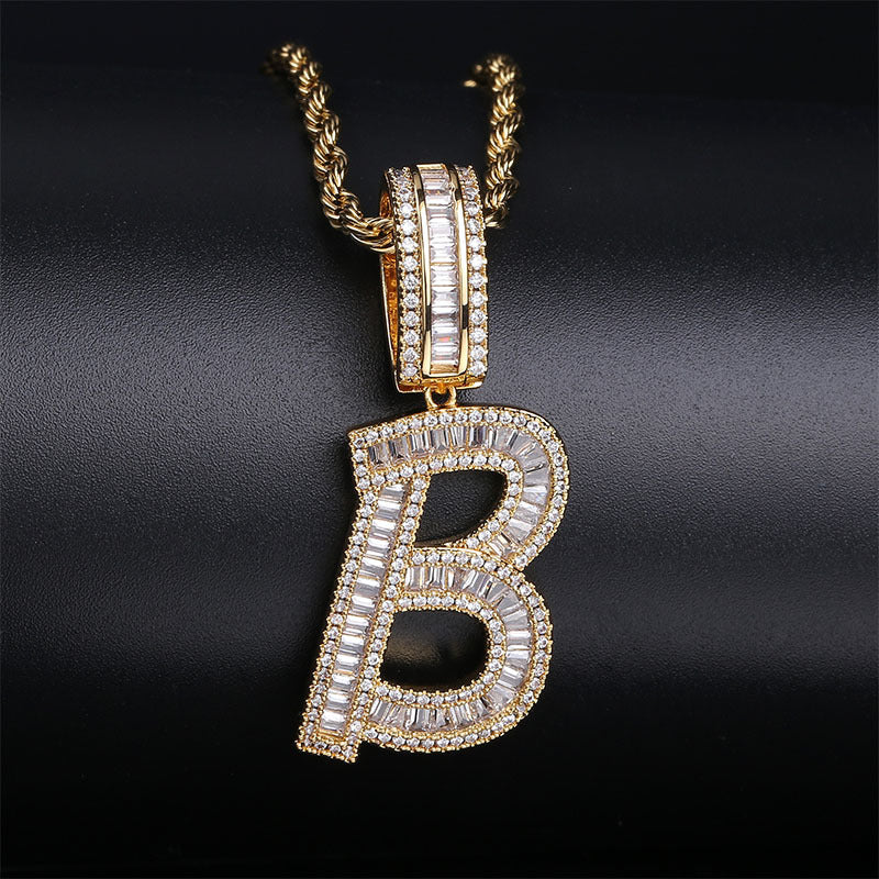 Iced Baguette Letters Pendant in Gold