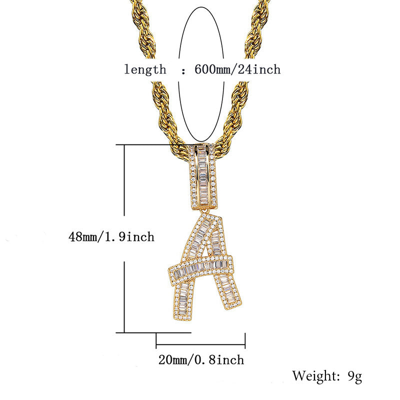 Iced Baguette Letters Pendant in Gold