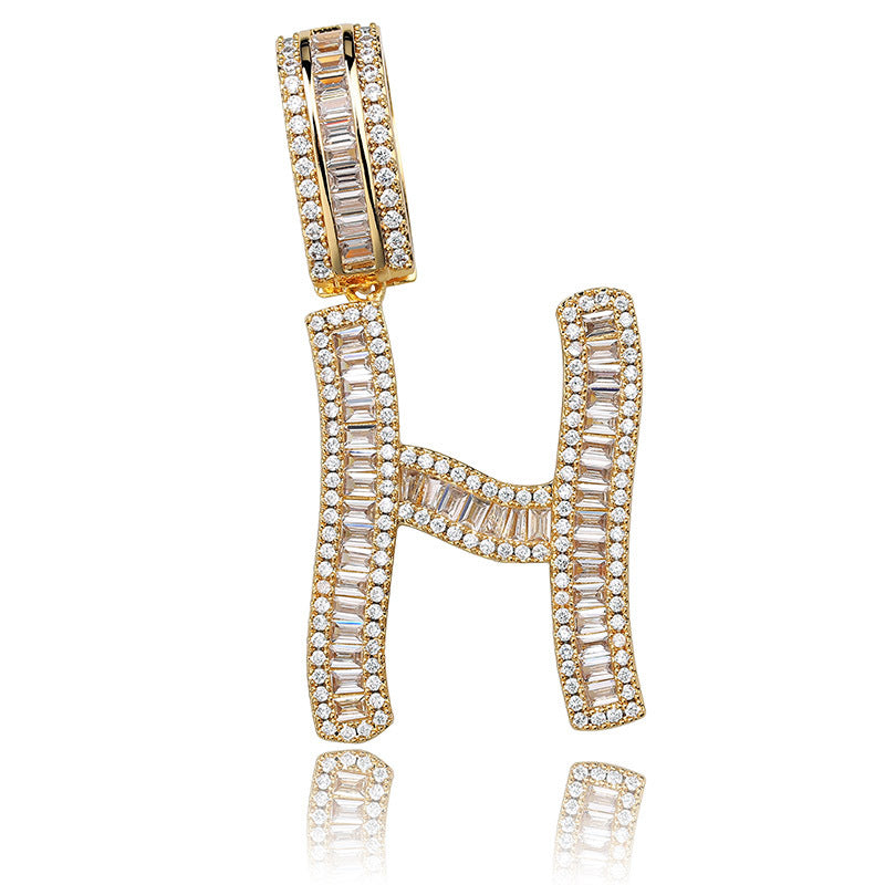 Iced Baguette Letters Pendant in Gold