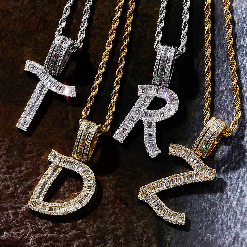 Iced Baguette Letters Pendant in Gold
