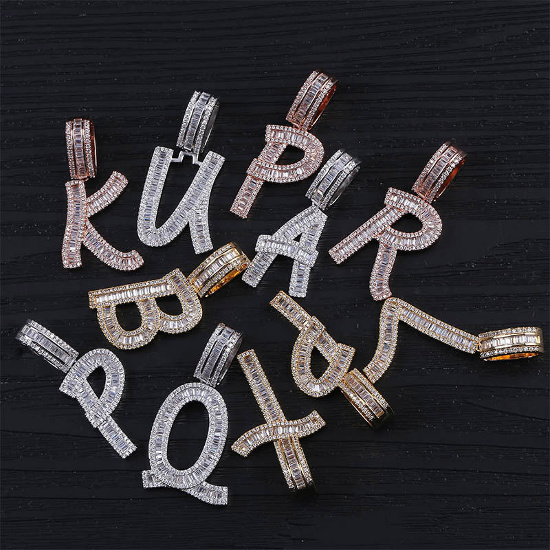 Iced Baguette Letters Pendant in Gold