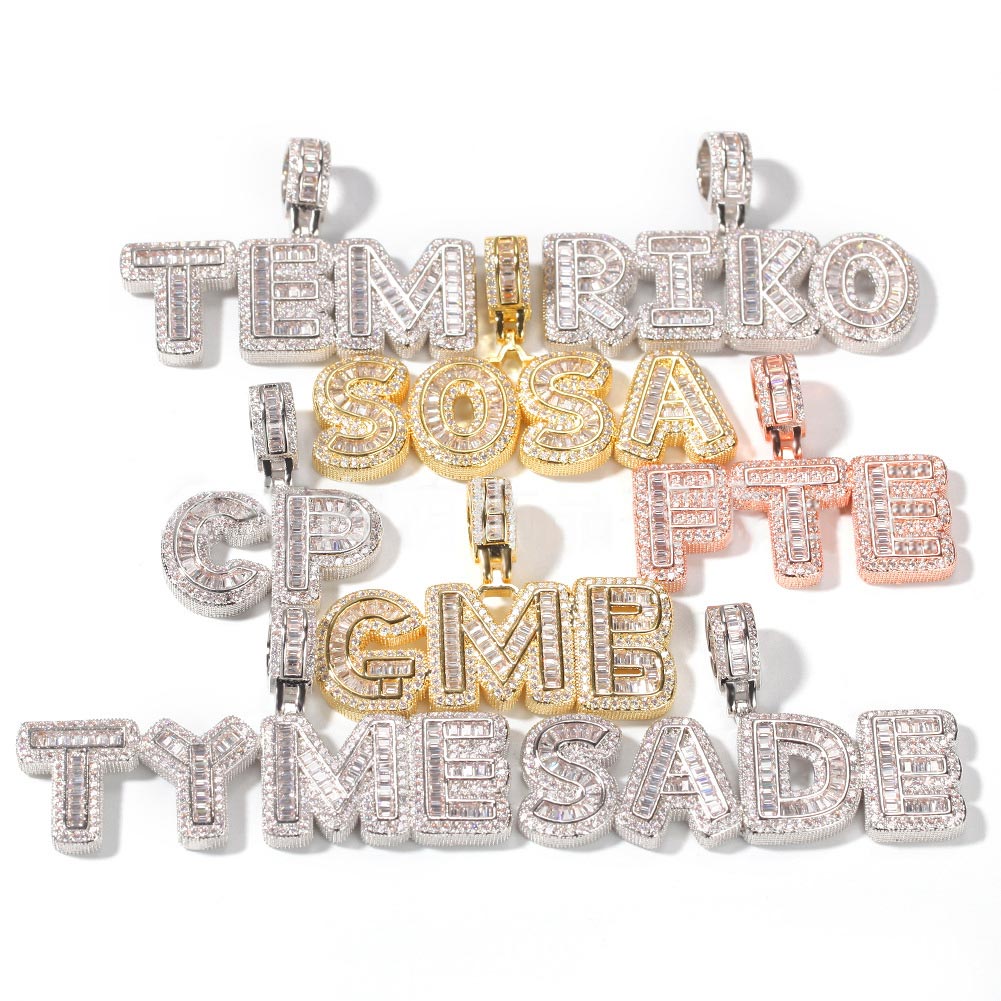 Custom A-Z Baguette Letters Pendant