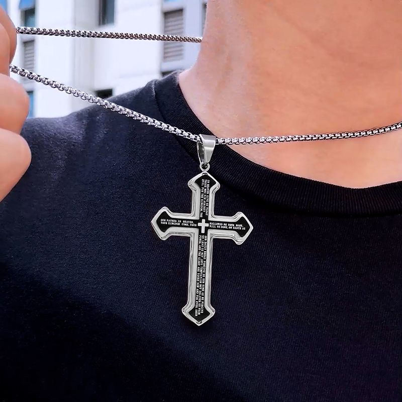 Layered Bible Cross Titanium Steel Pendant