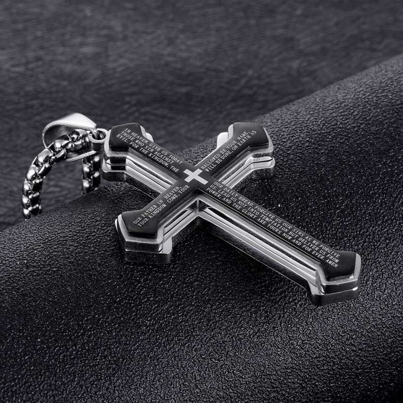 Layered Bible Cross Titanium Steel Pendant