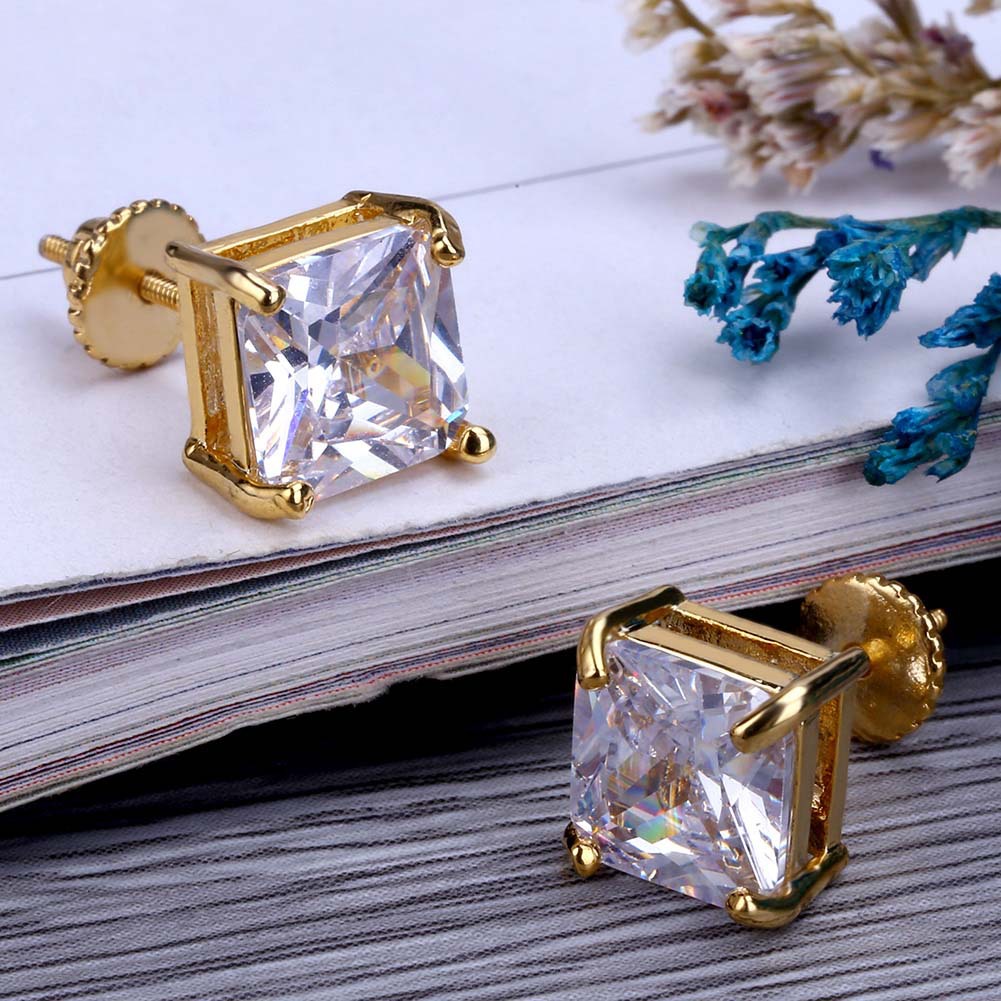 Radiant Cut Stud Earring in Gold