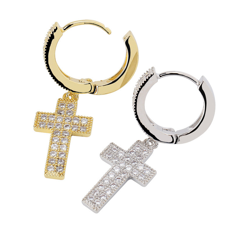 Iced Double Rows Cross Earring