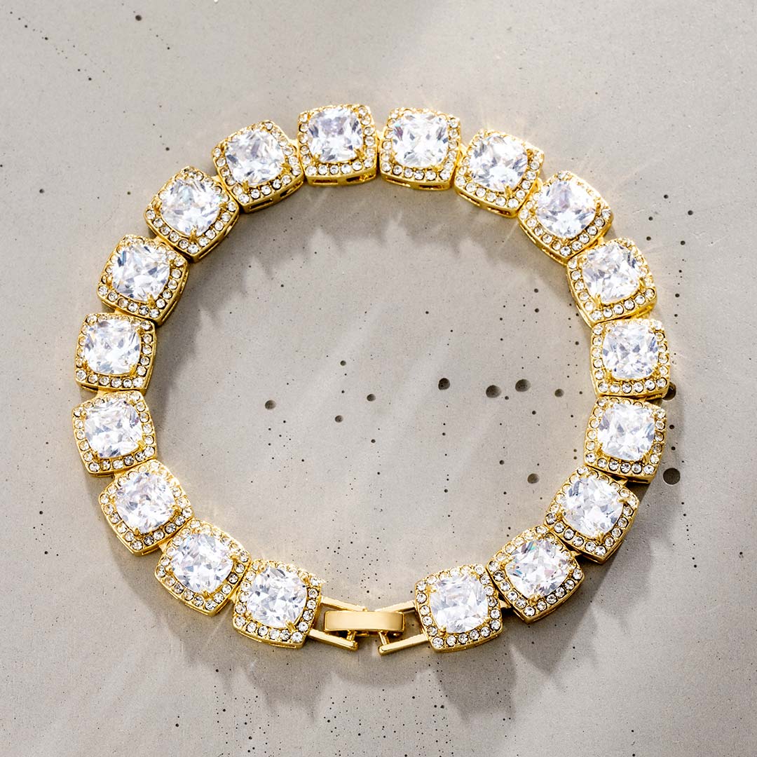 10mm Iced Baguette Bracelet in Gold