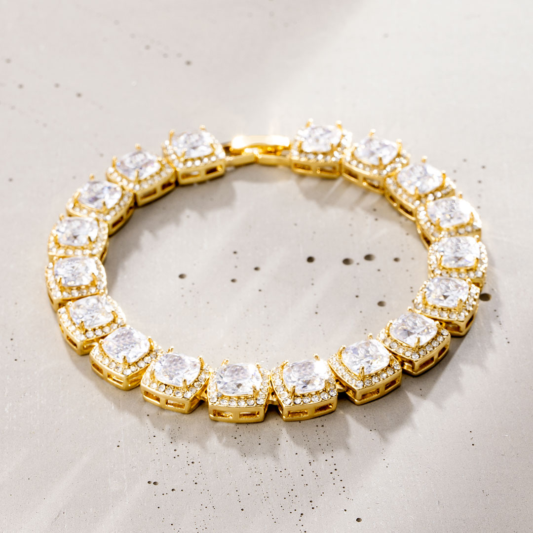 10mm Iced Baguette Bracelet in Gold