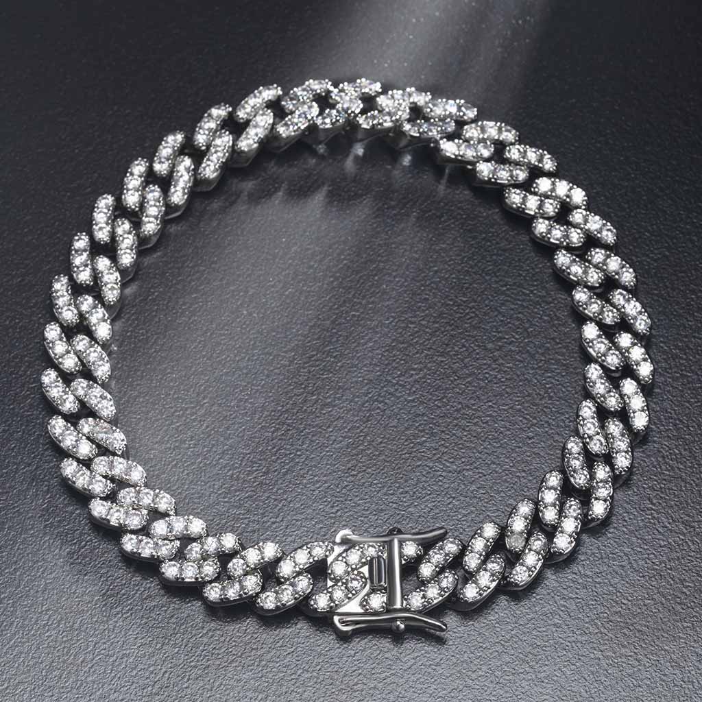 Iced 8mm Cuban Link Bracelet in White Gold